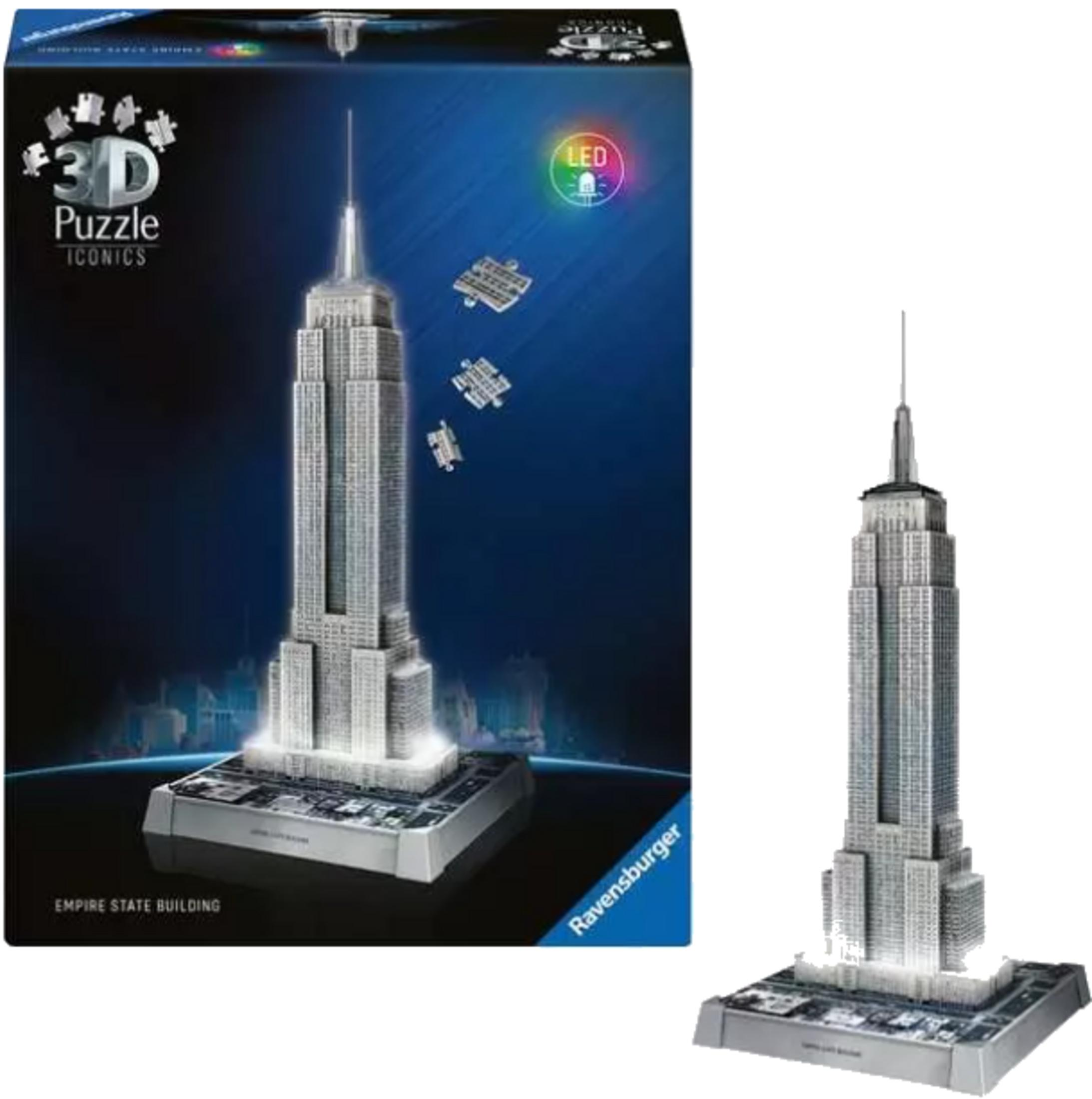 3D-Puzzle des Empire State Buildings mit LED-Beleuchtung und Verpackung.