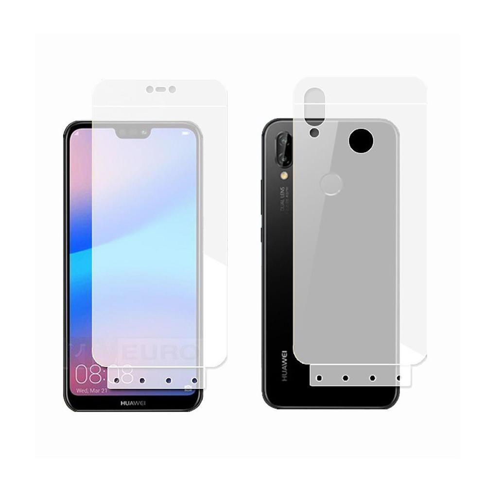 Ekran koruyuculu iki Huawei telefon, biri saati gösteriyor.