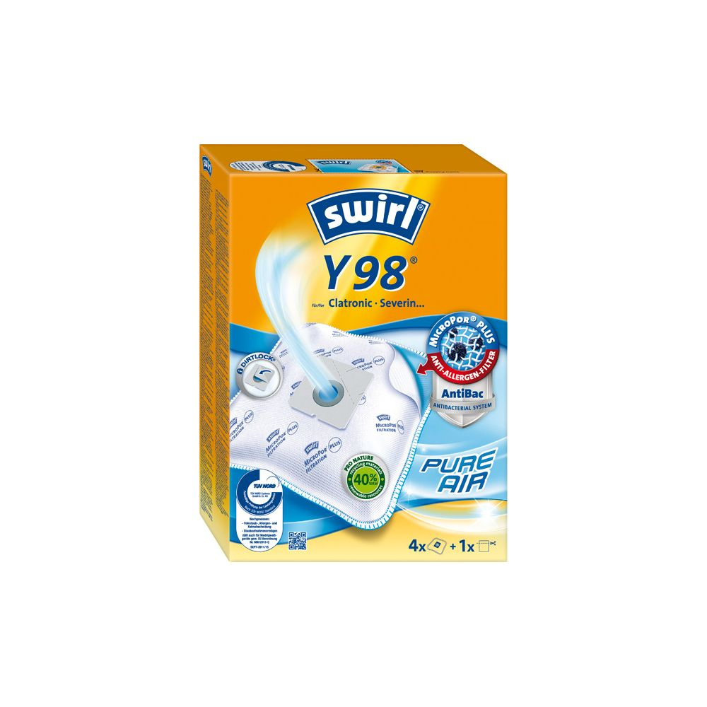 Confezione sacchetti aspirapolvere Swirl Y98, con filtro Anti-Allergen e AntiBac.