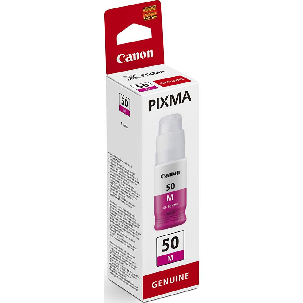 Verpakking van een Canon PIXMA 50 inkt specificatie in magenta.