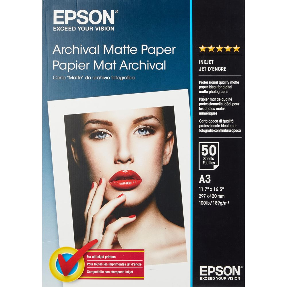 Carta Opaca Archival Epson A3 confezione da 50 fogli. Donna con rossetto rosso.