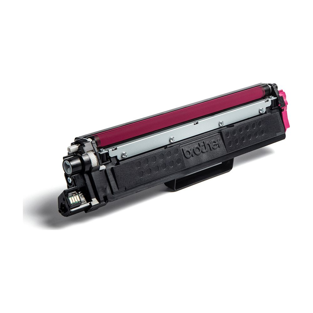A black Brother toner cartridge with a magenta drum and metal components.