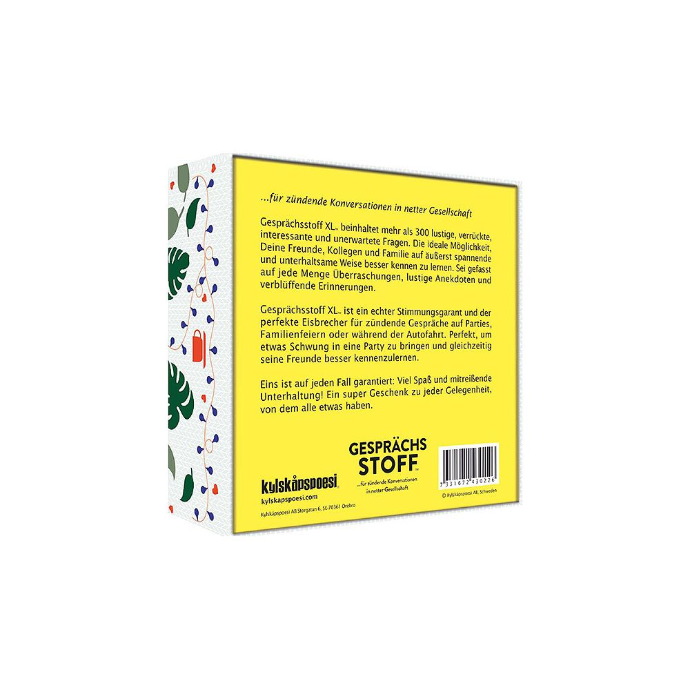 Libro giallo con spunti di conversazione 'Gesprachsstoff XL' e illustrazioni.