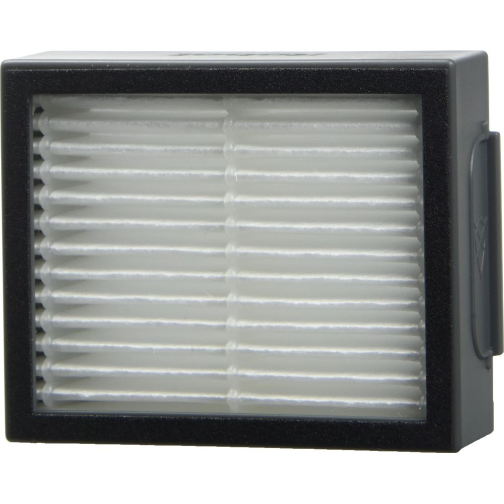 Un filtro bianco rettangolare con cornice nera.