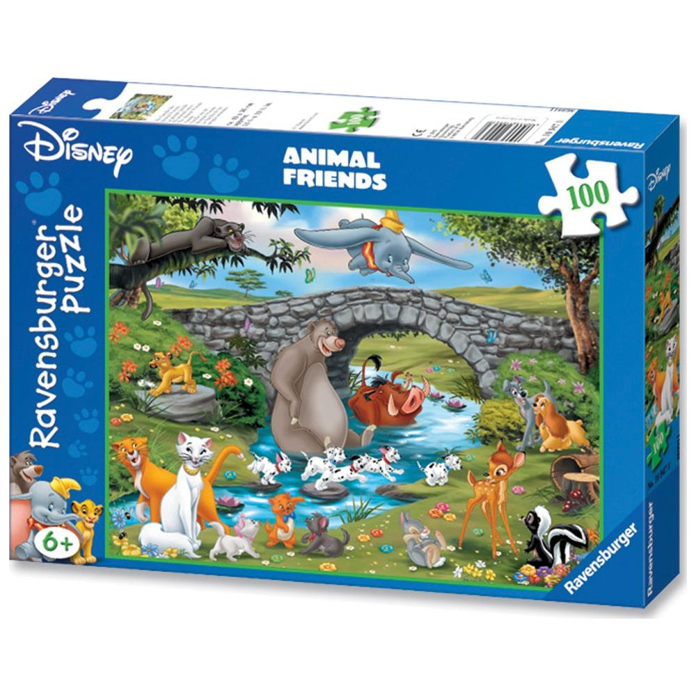 Ravensburger 'Animal Friends' puzzel met veel Disney dieren op een brug.