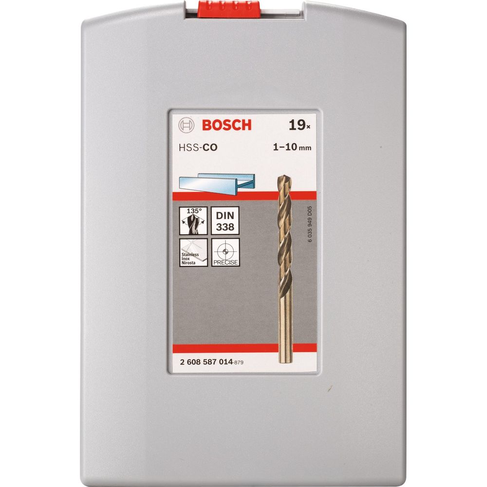 Bosch-Bohrer-Set in grauem Koffer. Enthält 19x HSS-CO-Bohrer, 1-10mm.