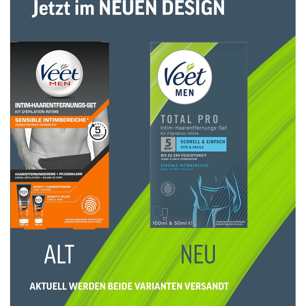 Deux kits d'épilation intime Veet Men comparés : Ancien et Nouveau.