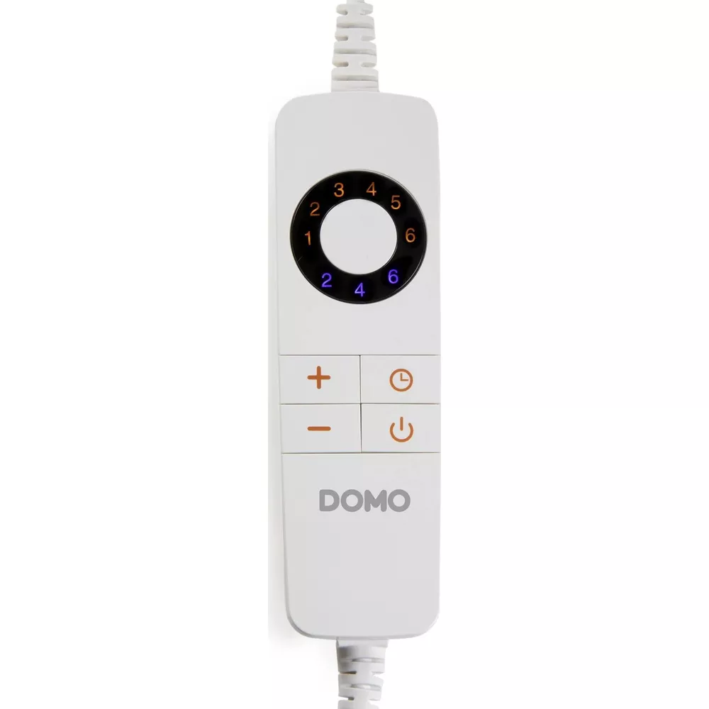 Un pannello di controllo bianco con pulsanti rotondi e display digitale da 1 a 6.