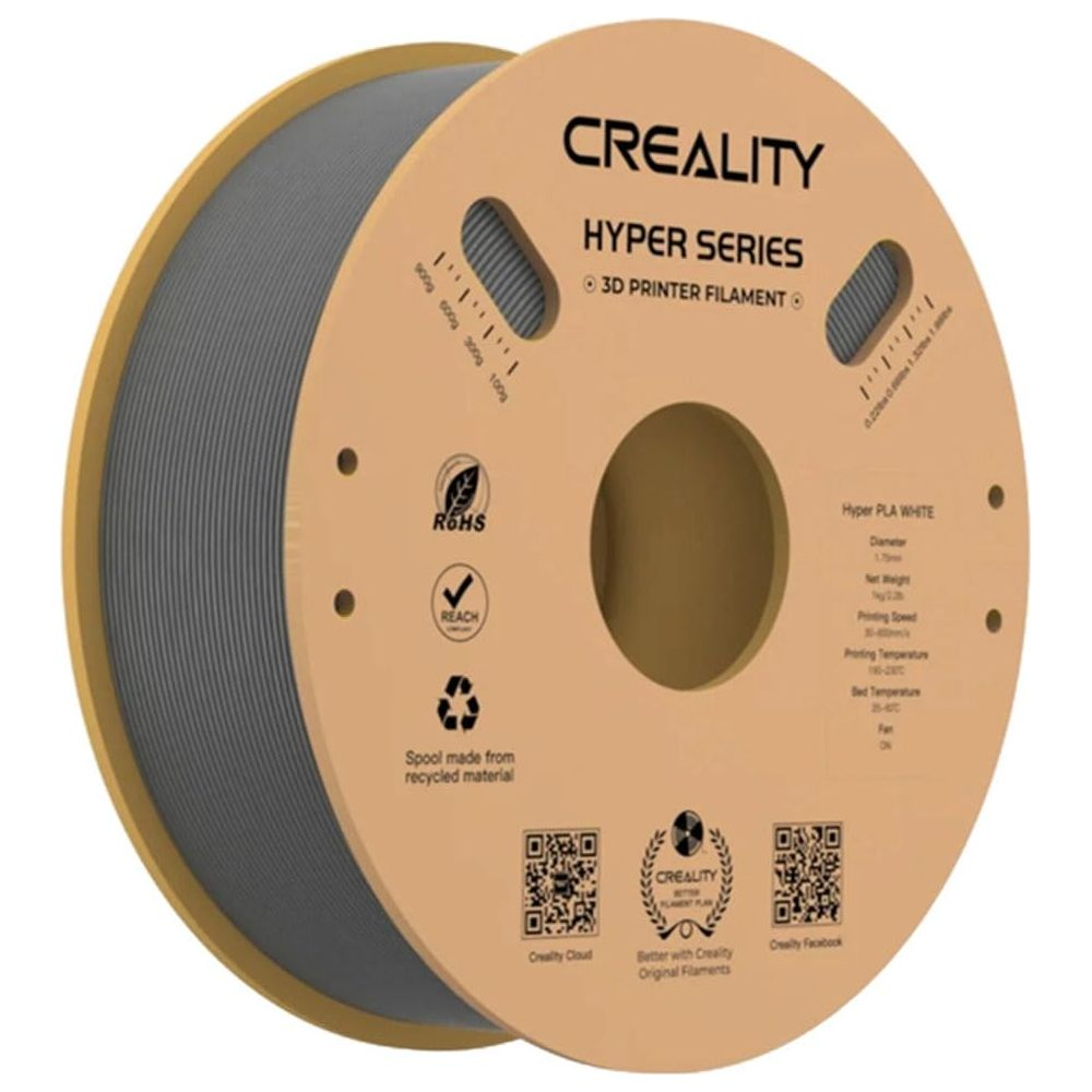 Una bobina di filamento grigio per stampante 3D Creality Hyper Series.