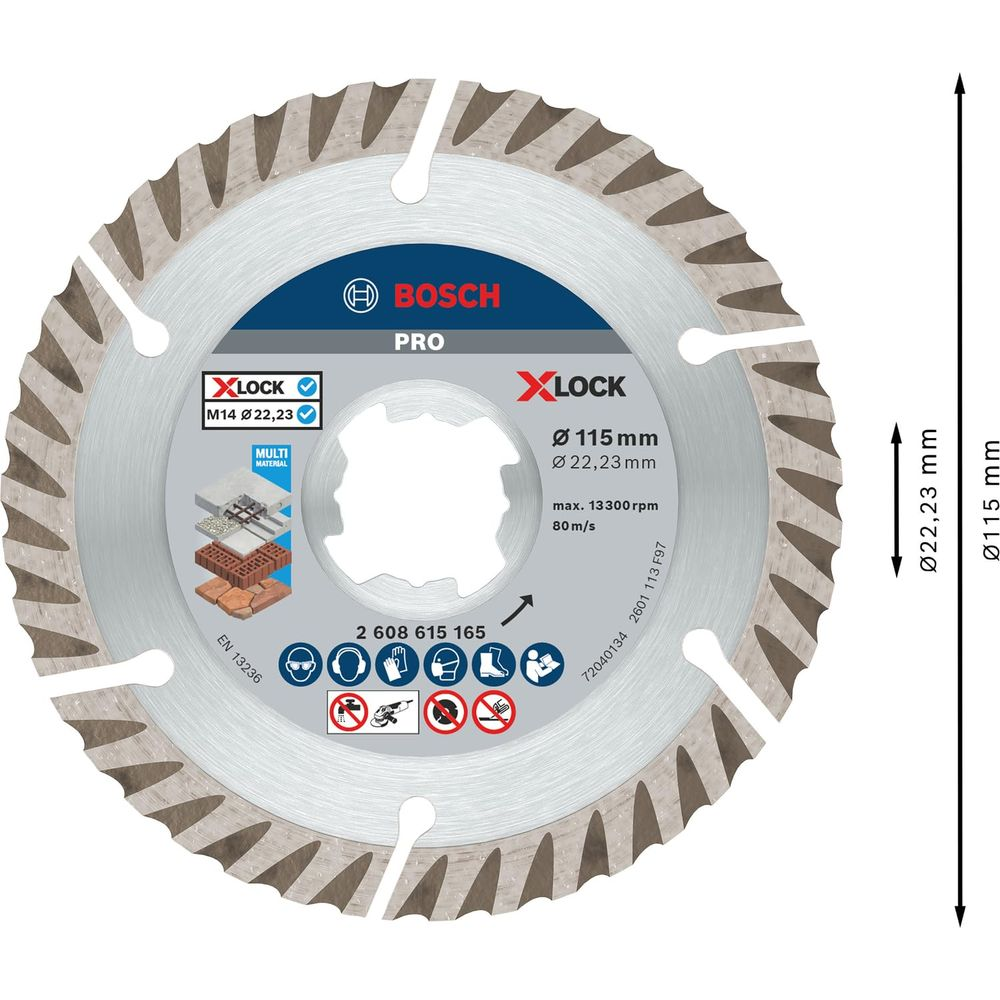 Bosch XLOCK Trennscheibe, 115mm Durchmesser, 22,23mm Bohrung, für Multi-Material.