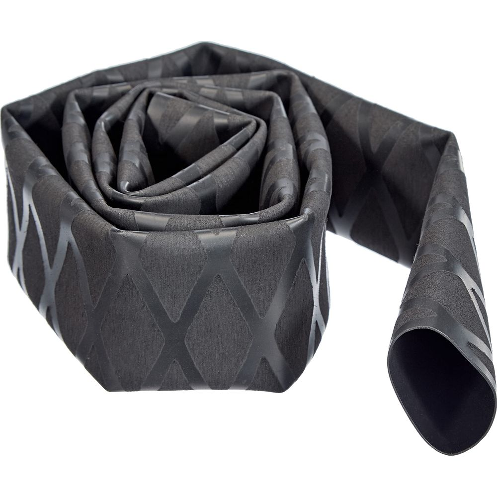 Schwarzes Schrumpfschlauchmaterial mit Rautenmuster, aufgerollt.