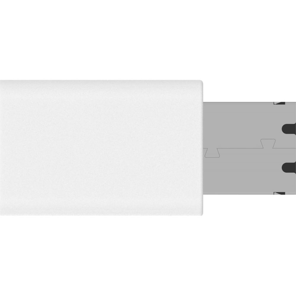 Biały pendrive z wysuniętym srebrnym złączem.