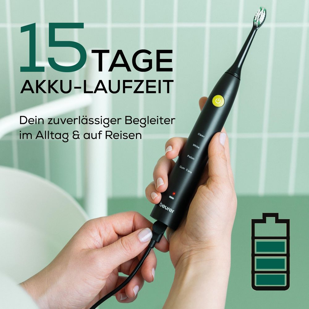 Brosse à dents noire en charge, 15 jours d'autonomie.