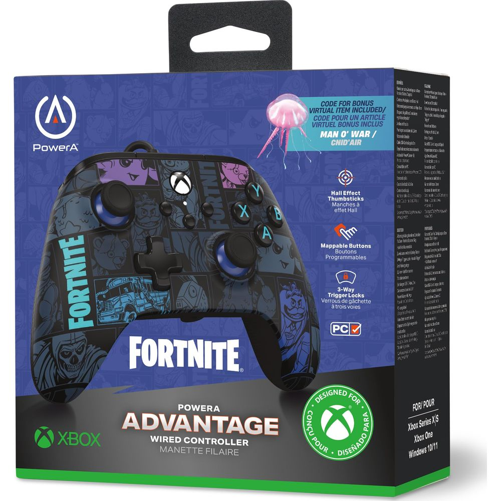 Fortnite-Controller-Verpackung mit Controller-Abbildung, Xbox-Logo und Produktmerkmalen.
