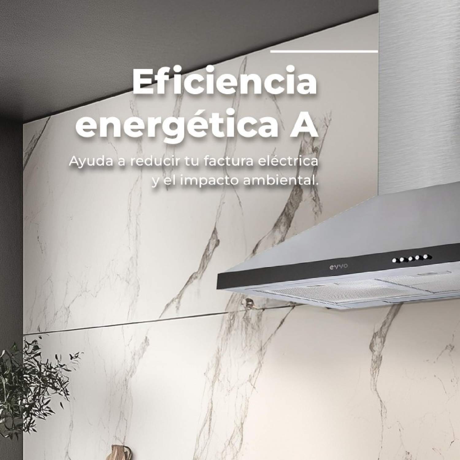 Una campana extractora moderna con clase de eficiencia energética A.