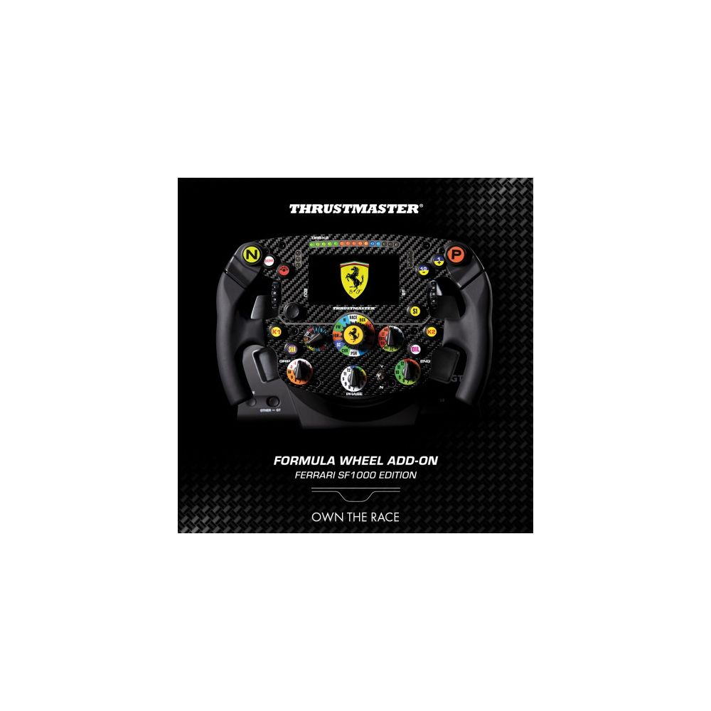 Thrustmaster Formelrad SF1000 Edition mit Ferrari-Logo und vielen Knöpfen.