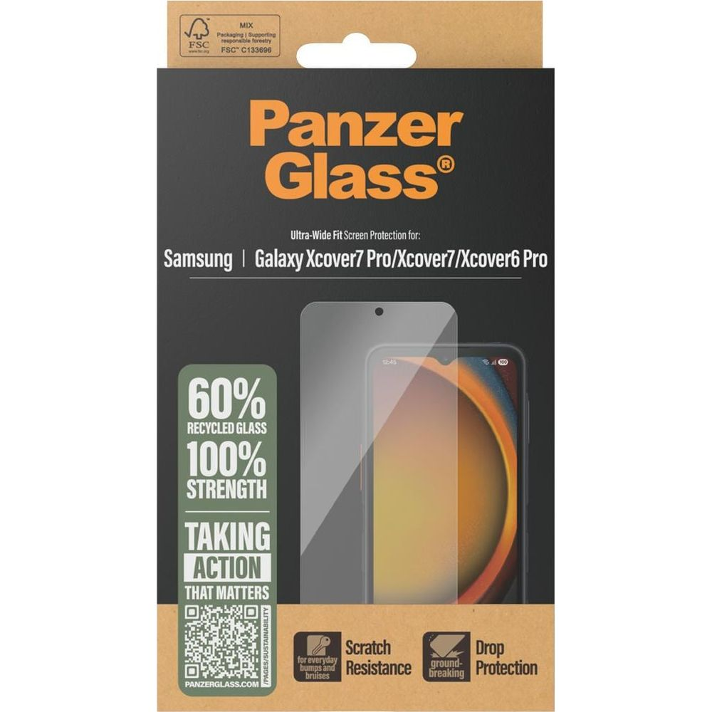 Panzer Glass schermprotector verpakking voor Samsung Galaxy Xcover7 Pro/Xcover7/Xcover6 Pro.