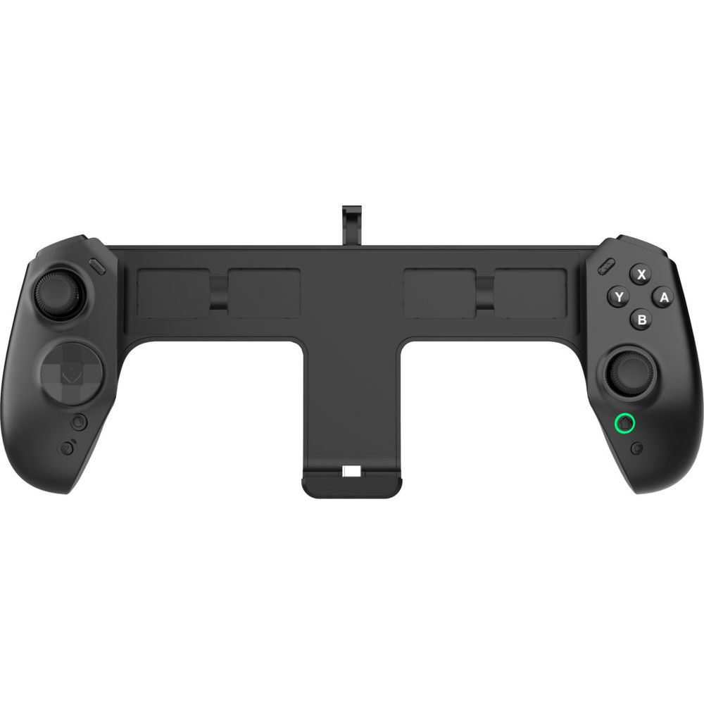 Schwarzer Gaming-Controller mit Joysticks und Tasten, auf weißem Hintergrund.