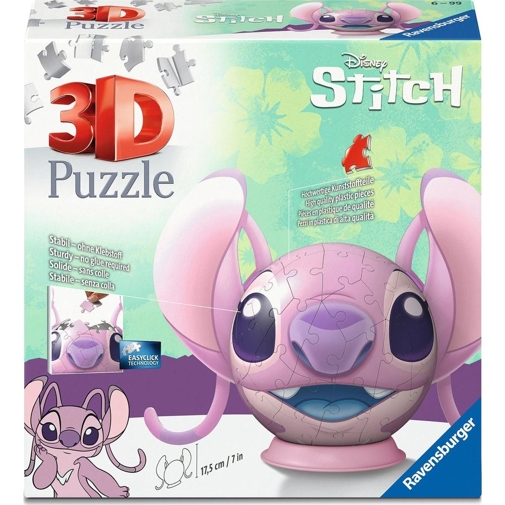 Scatola puzzle 3D Stitch con faccia di Stitch e dettagli prodotto.