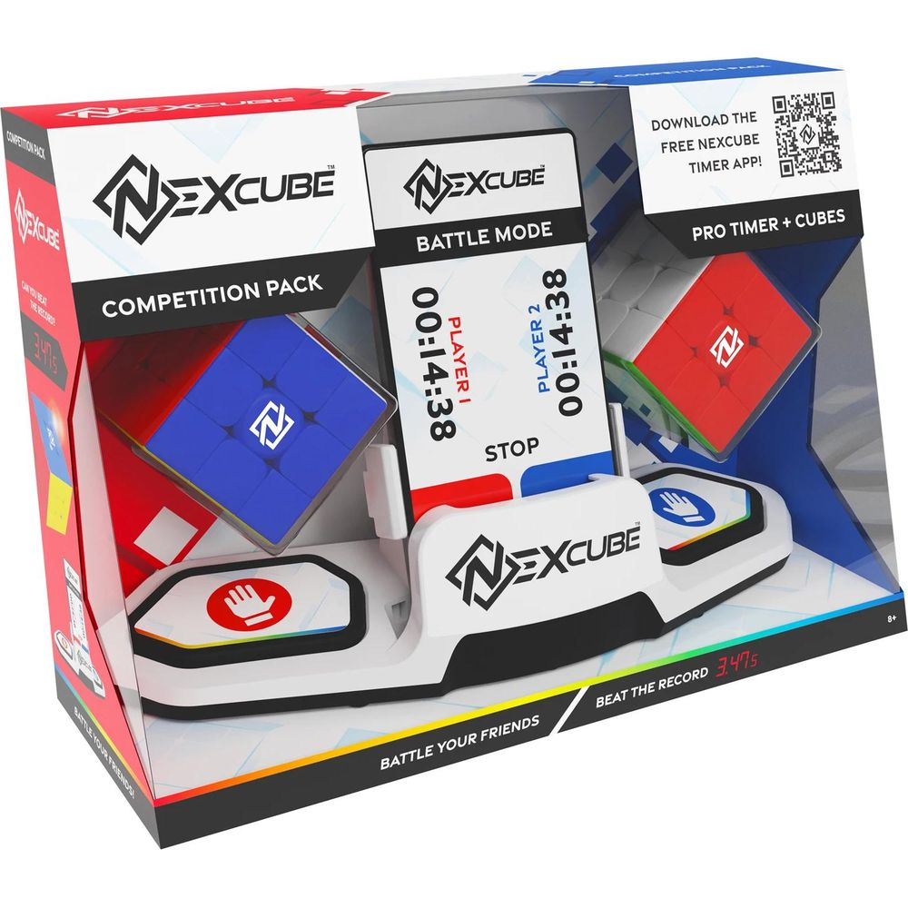 Confezione gara NEXCUBE con due cubi, timer e display modalità battaglia.