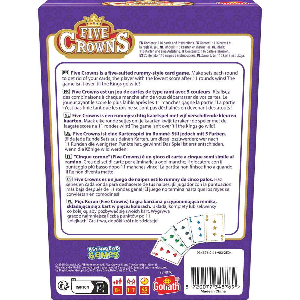 Scatola del gioco con regole e carte, per il gioco Five Crowns.