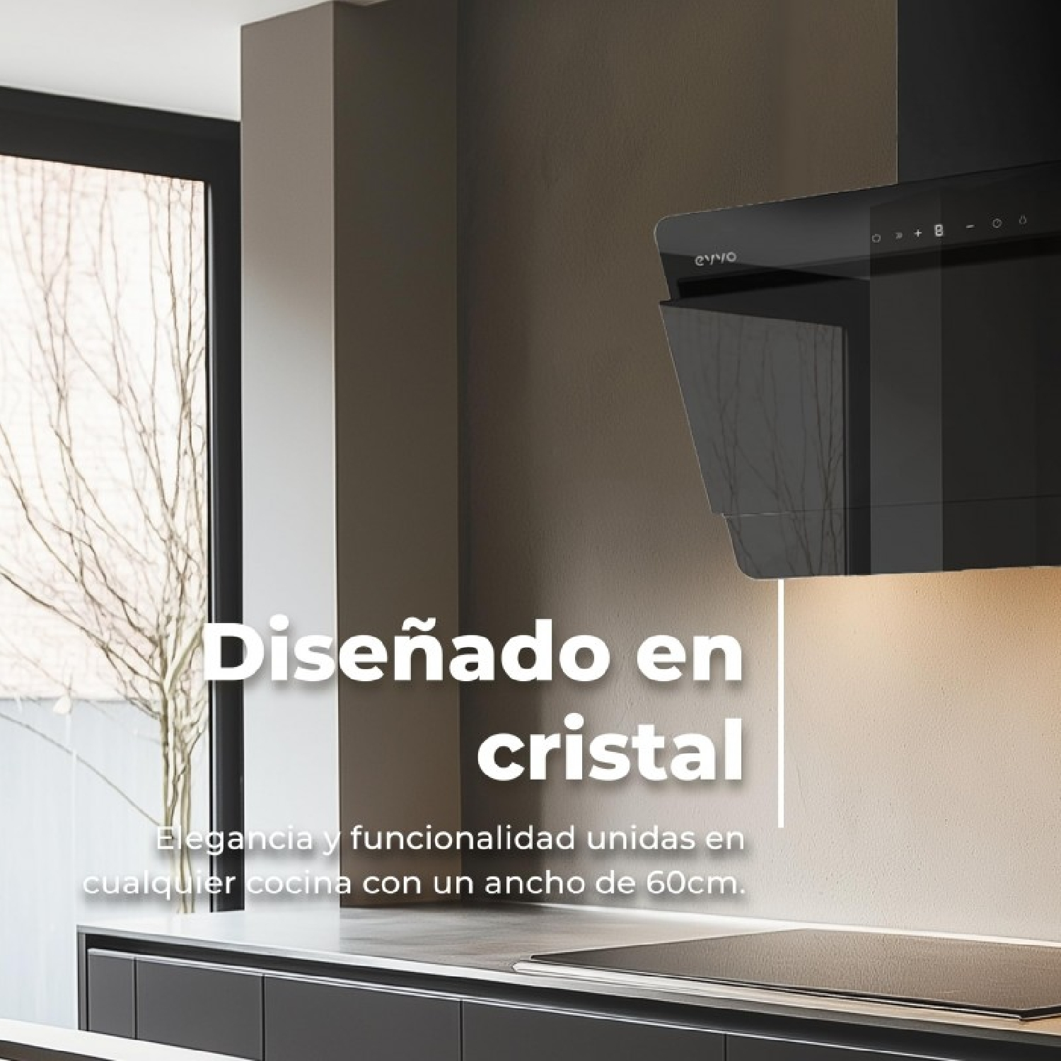 Una moderna cappa aspirante nera sopra un piano cottura in una cucina elegante.