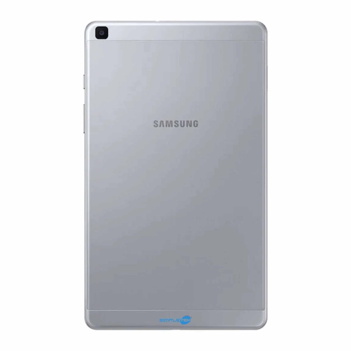 Retro di un tablet Samsung argentato con fotocamera e logo.