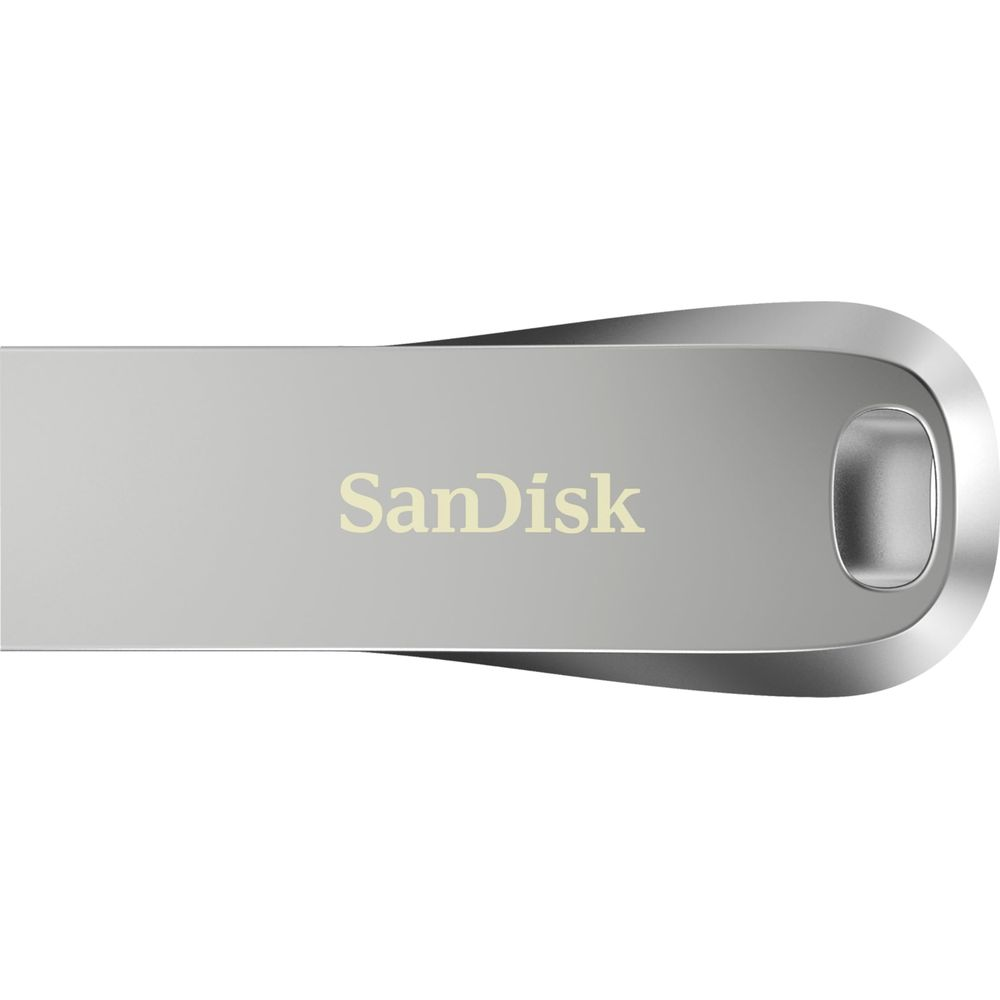 Unità USB SanDisk argentata con custodia argentata.