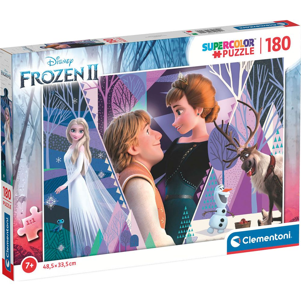 Pudełko z puzzlami Frozen II: Elsa, Anna, Kristoff, Sven, Olaf i leśna scena.