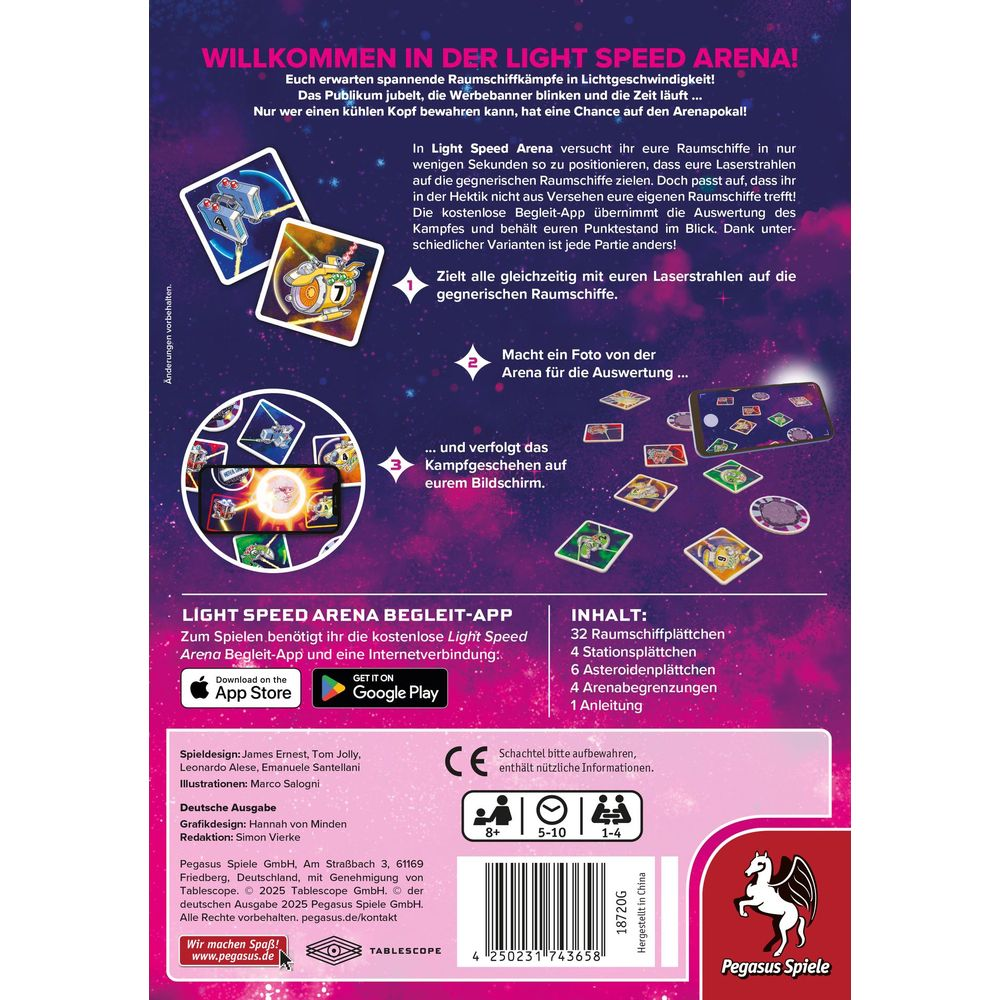 Copertina gioco da tavolo: astronavi, arena, manuale di gioco, icone download app, età consigliata.