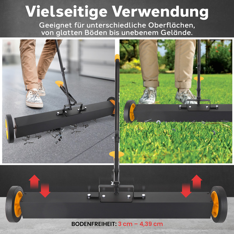 Magnetischer Kehrblech auf Fliesen und Rasen. Höhenverstellung.