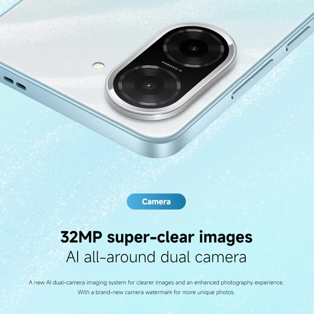 Un smartphone con cámara dual AI trasera, el texto resalta 32MP.