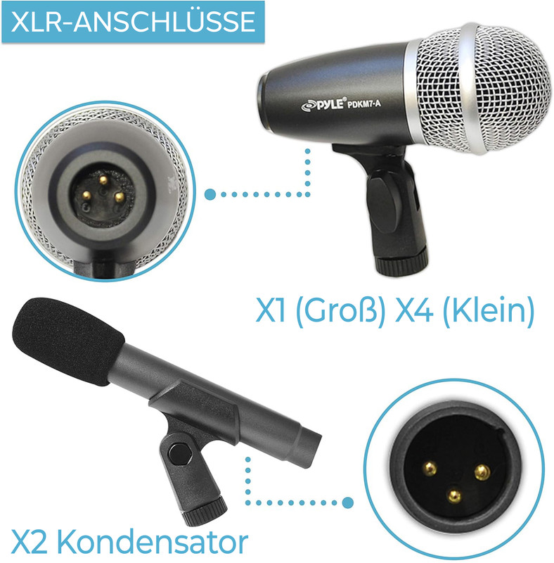 Nahaufnahme von Mikrofonanschlüssen und zwei Mikrofonen.