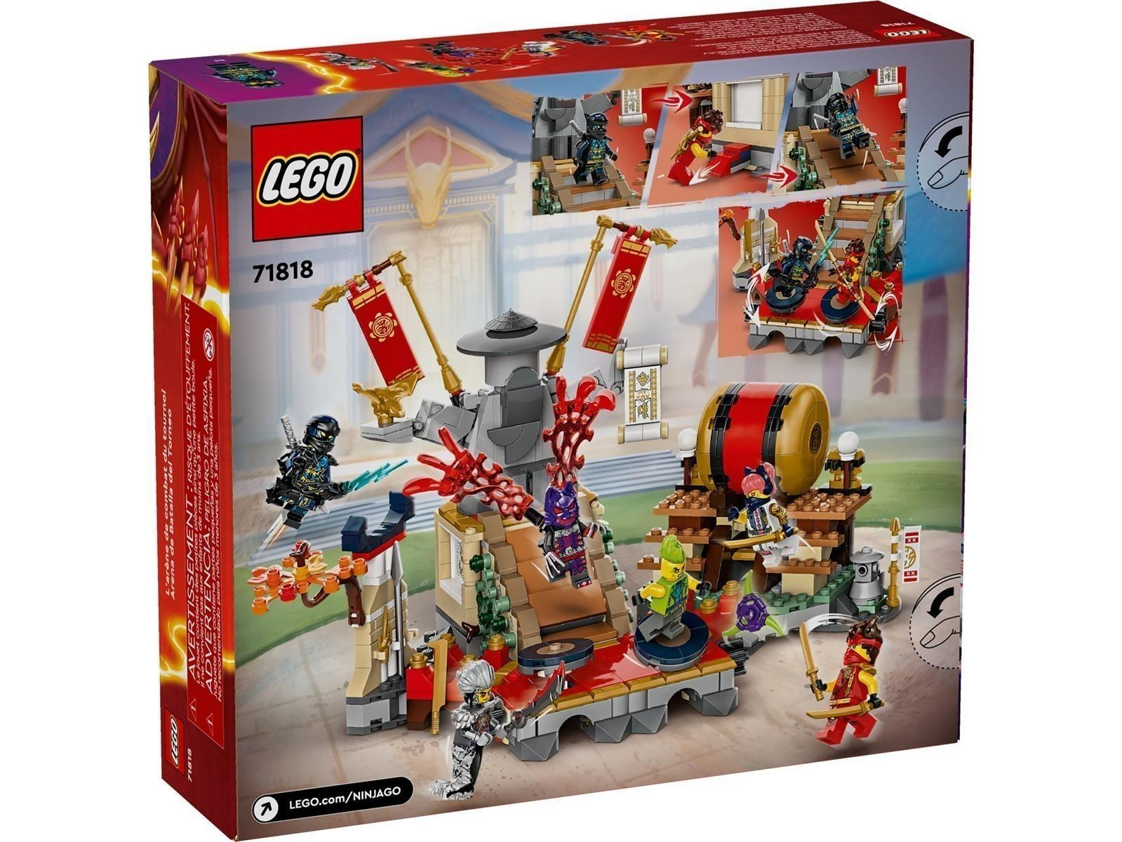 LEGO Ninjago Set 71818: Kampfarena mit Ninjas, Drachen und einem großen roten Trommel-Element.
