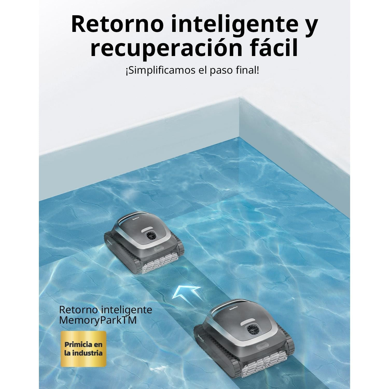 Dos robots limpiafondos negros sobre agua azul.