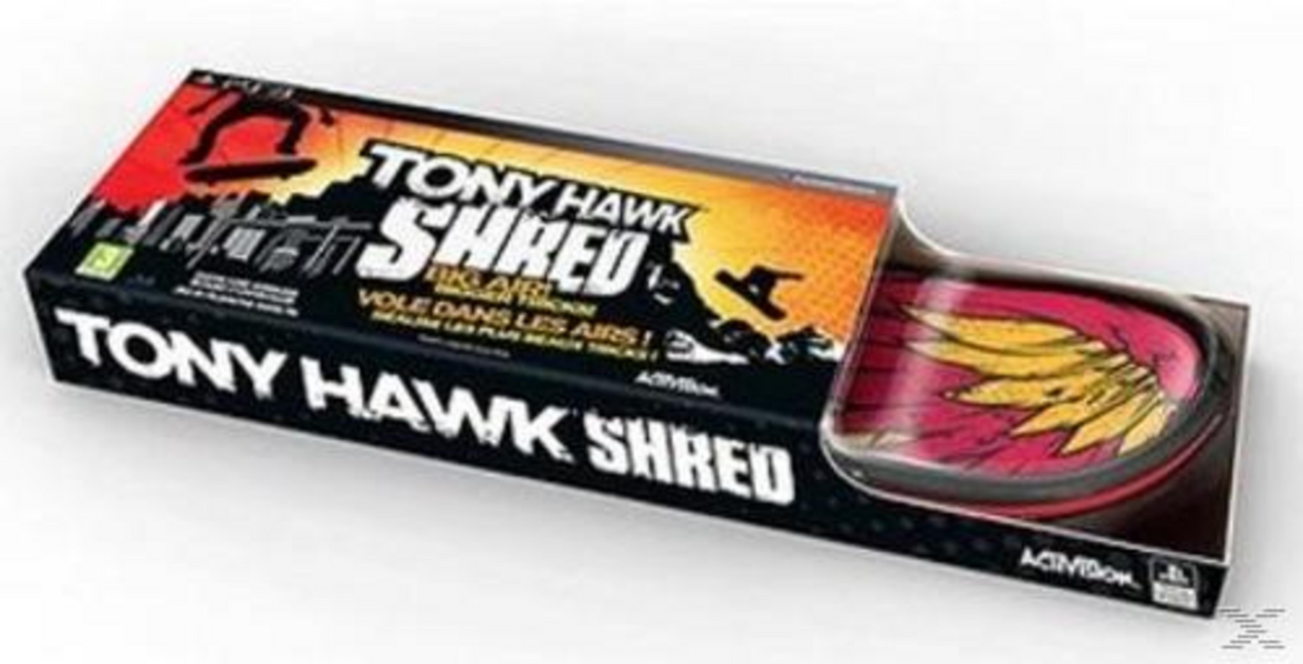 Tony Hawk Shred Spielverpackung mit Controller. Rot-gelbes Design auf Controller.