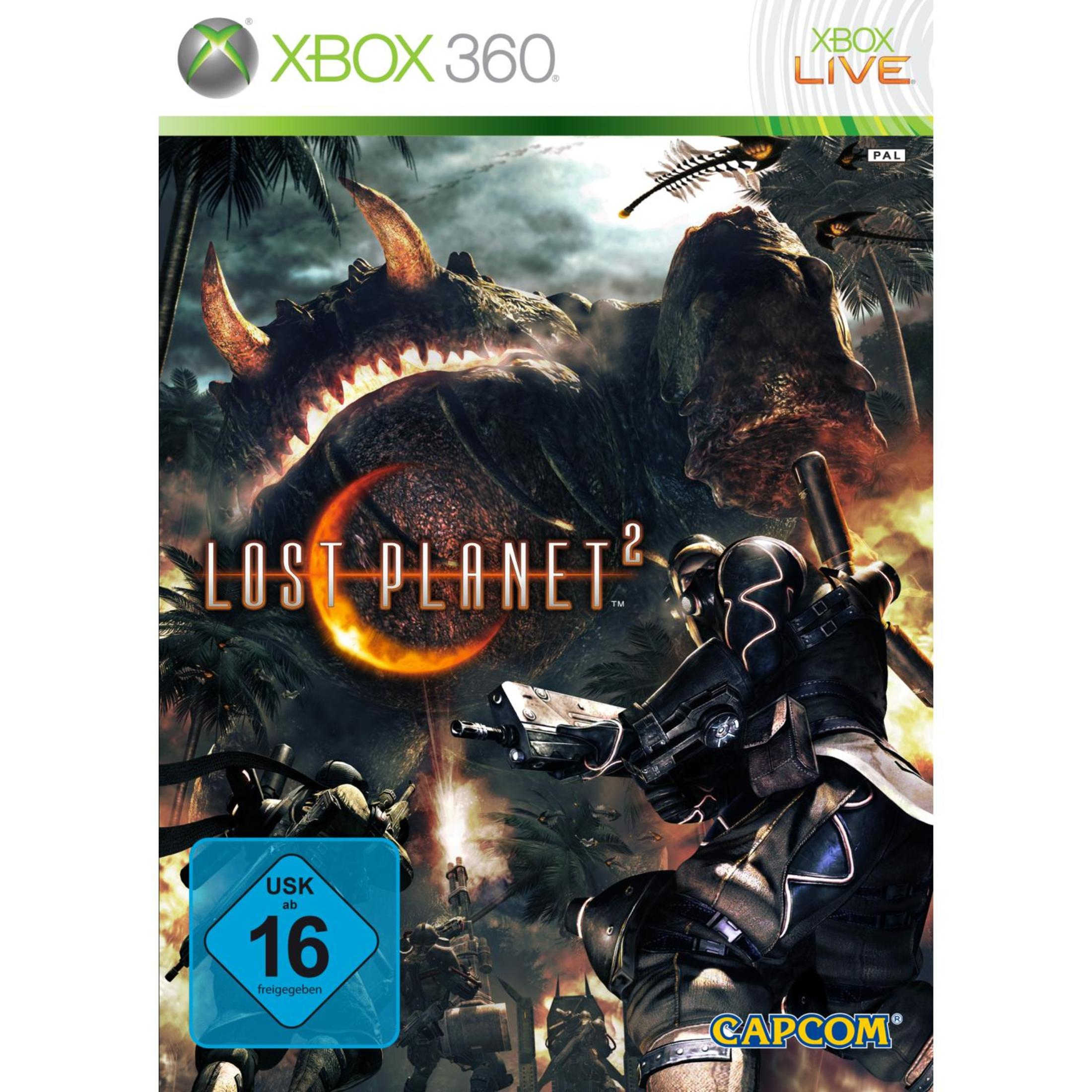 Spielcover Lost Planet 2 mit Dinosaurier und Soldaten