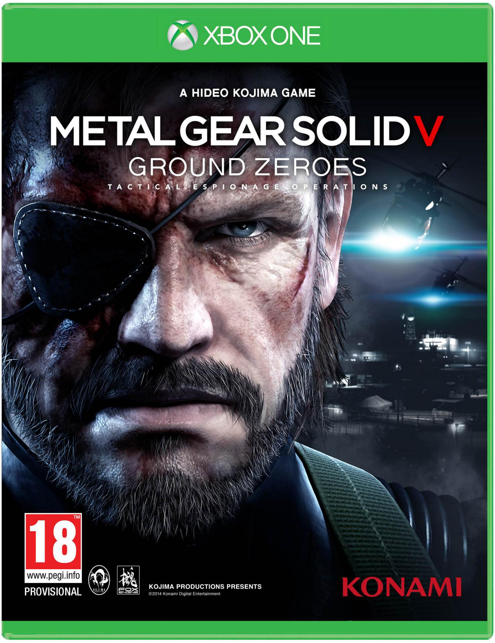 La copertina di Metal Gear Solid V: Ground Zeroes mostra Big Boss con una benda e cicatrici.