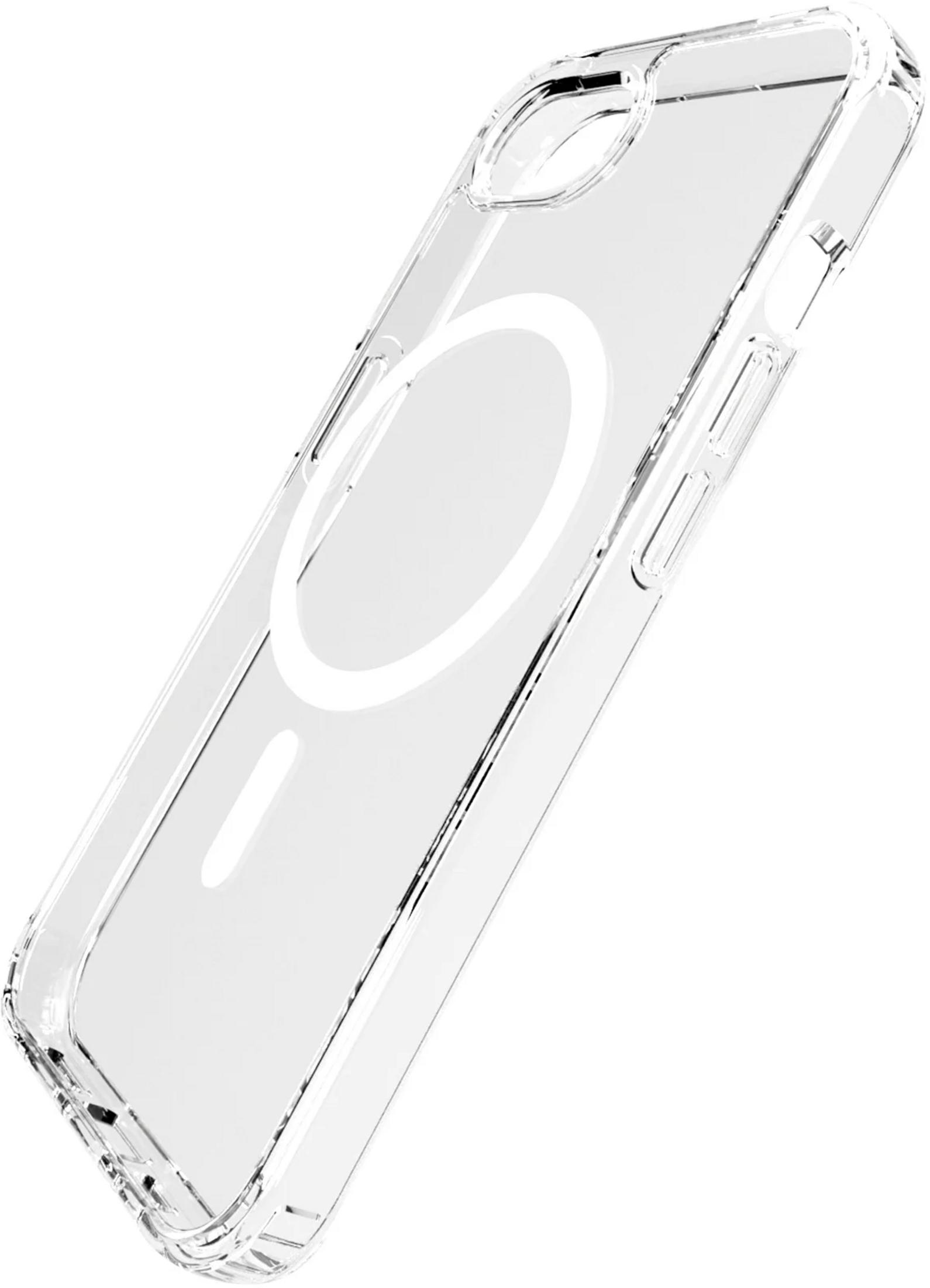 Transparente Handyhülle mit magnetischem Ring auf weißem Hintergrund.