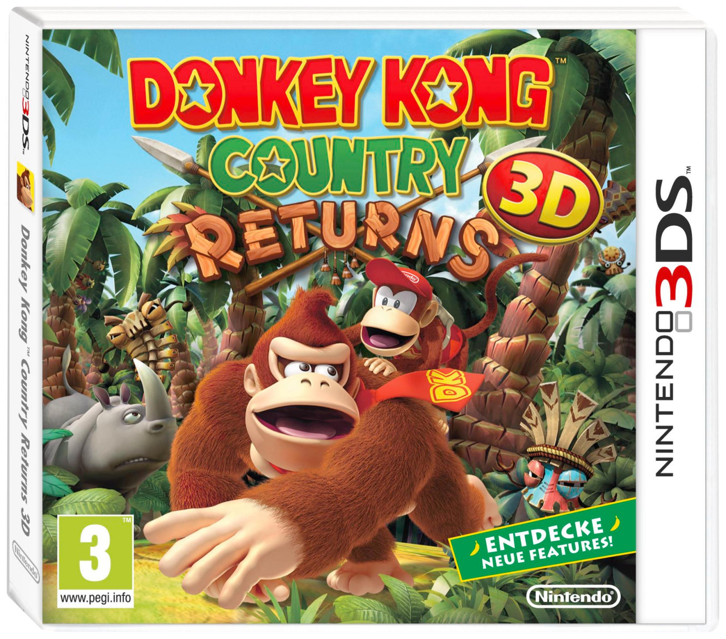 Copertina Donkey Kong Country Returns 3D: Donkey Kong e Diddy Kong nella giungla.