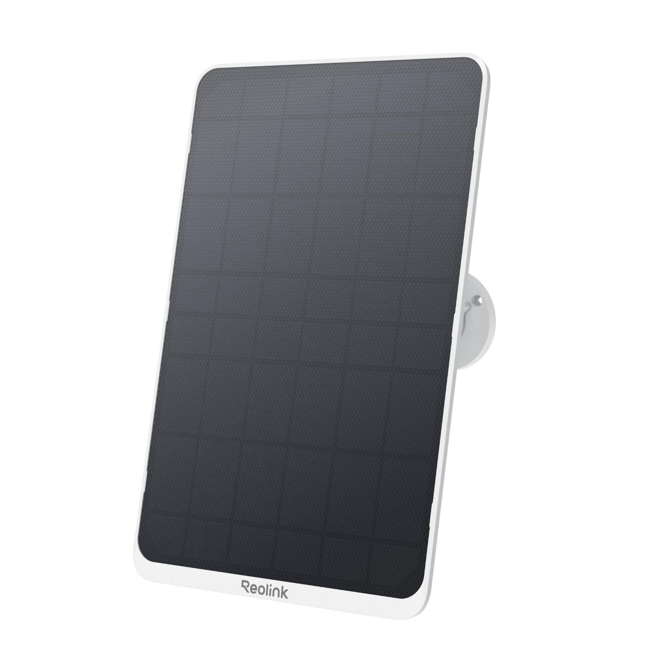 Ein weißer Rahmen umgibt ein dunkles Solarpanel mit einem Rastermuster.