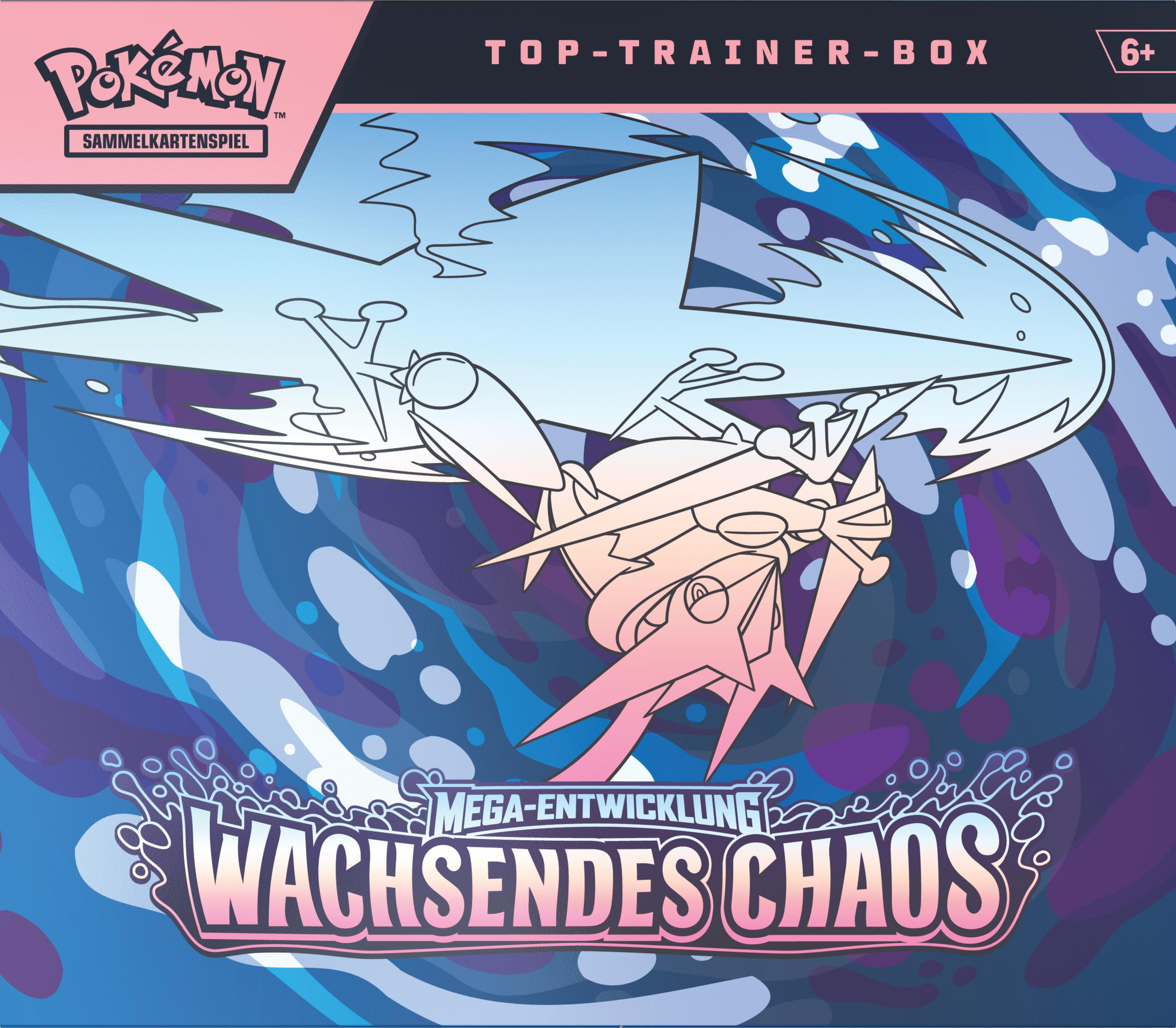 Pokémon Top-Trainer-Box mit Mega-Entwicklung wachsendes Chaos Schriftzug.