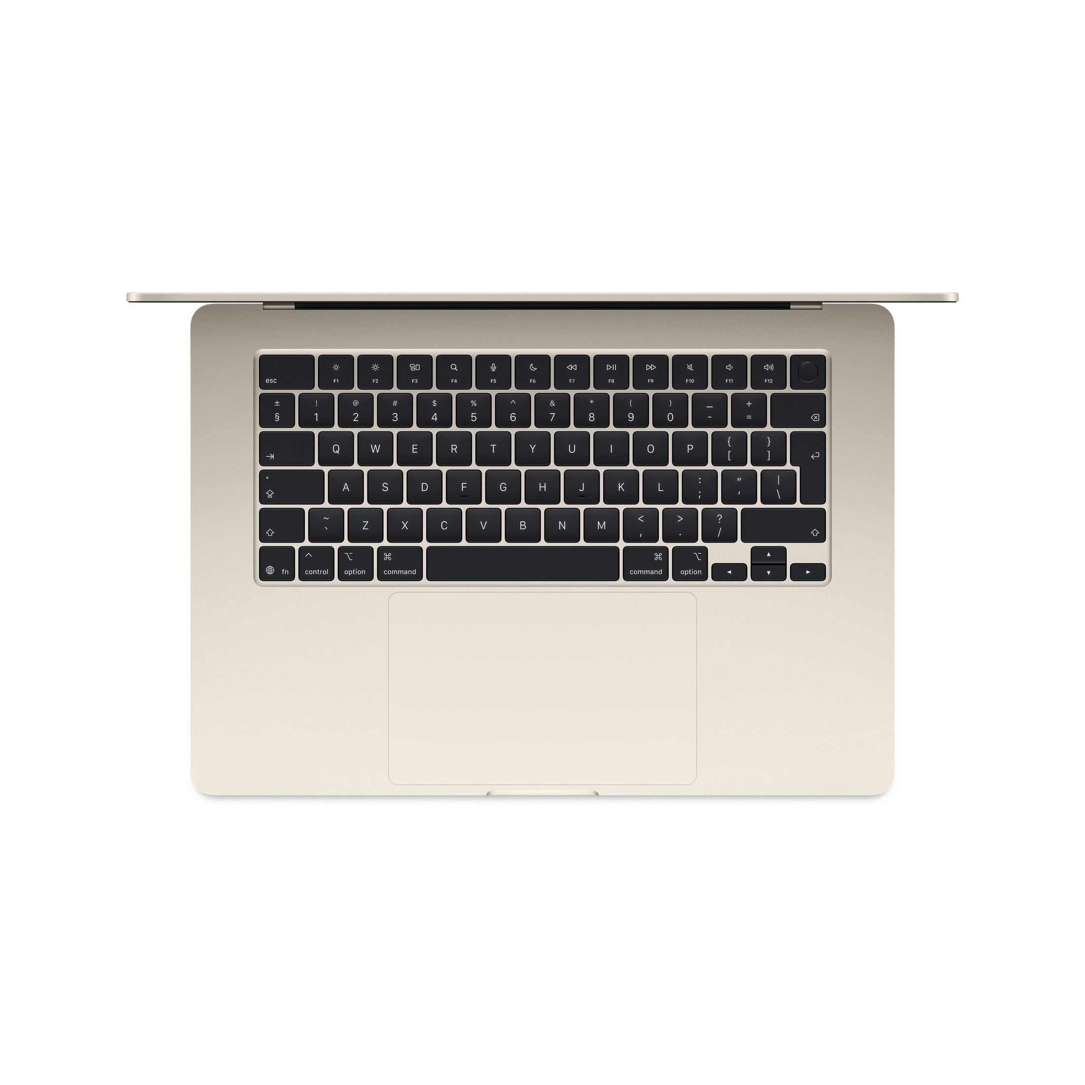 Ein geschlossener goldener Laptop von oben, mit Tastatur und Trackpad.