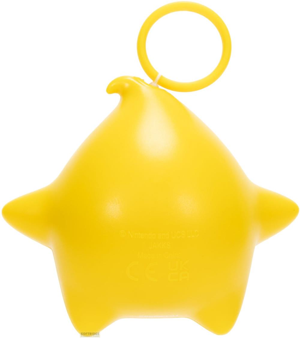Ein gelber, sternförmiger Schlüsselanhänger mit einem Kreis oben.