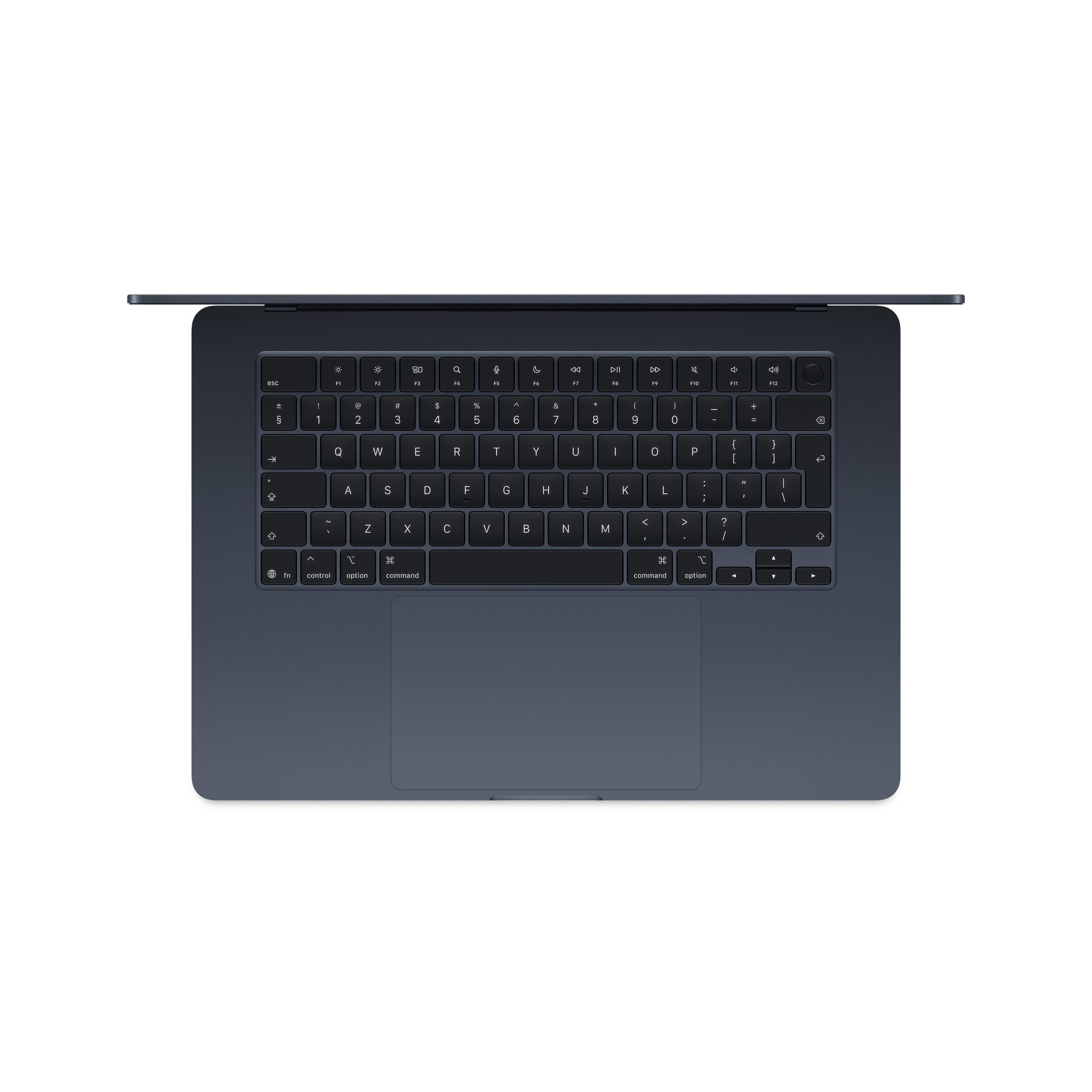 Vue de dessus d'un ordinateur portable bleu foncé avec clavier éclairé.