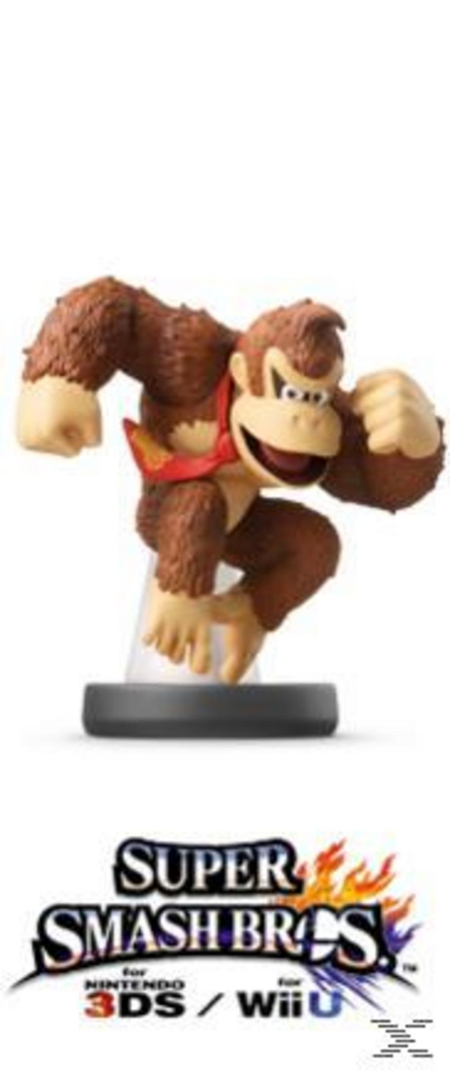 Donkey Kong Amiibo Figur mit rotem Halstuch, steht auf schwarzem Sockel.