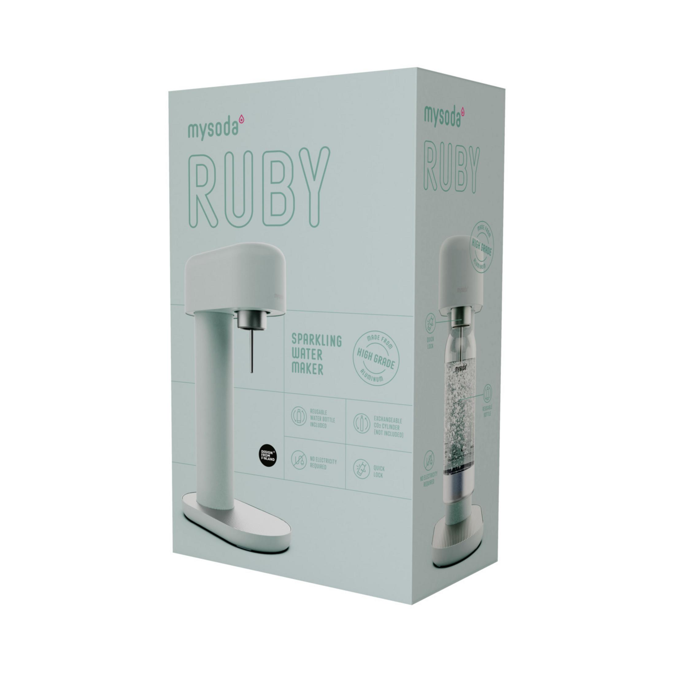 Mysoda Ruby sparkling water maker packaging with product image.