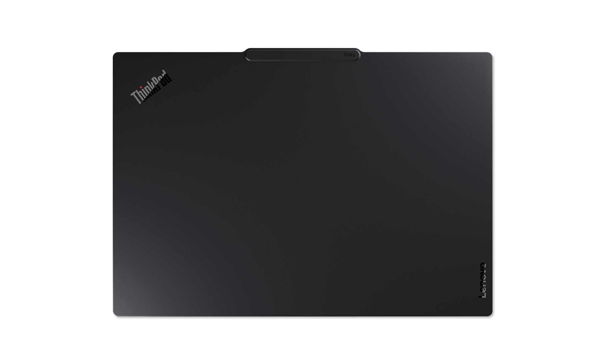 ThinkPad P14s nero con logo Lenovo su sfondo bianco.