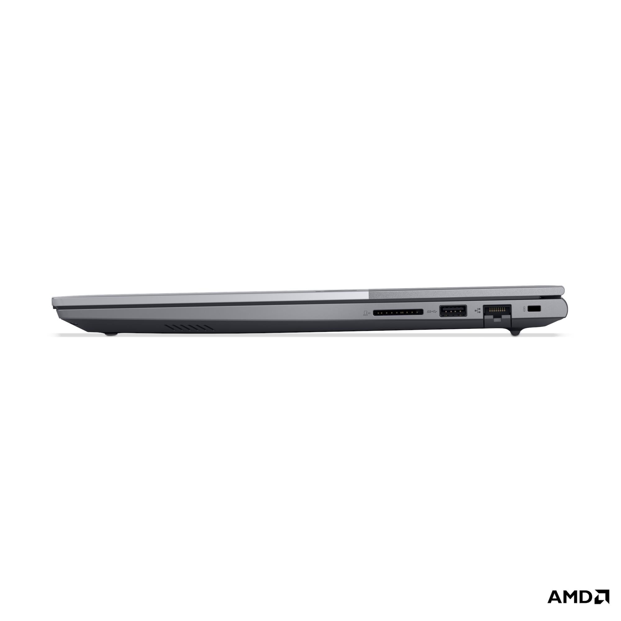 Bordo grigio del laptop con porte: lettore schede SD, USB-A, Ethernet.