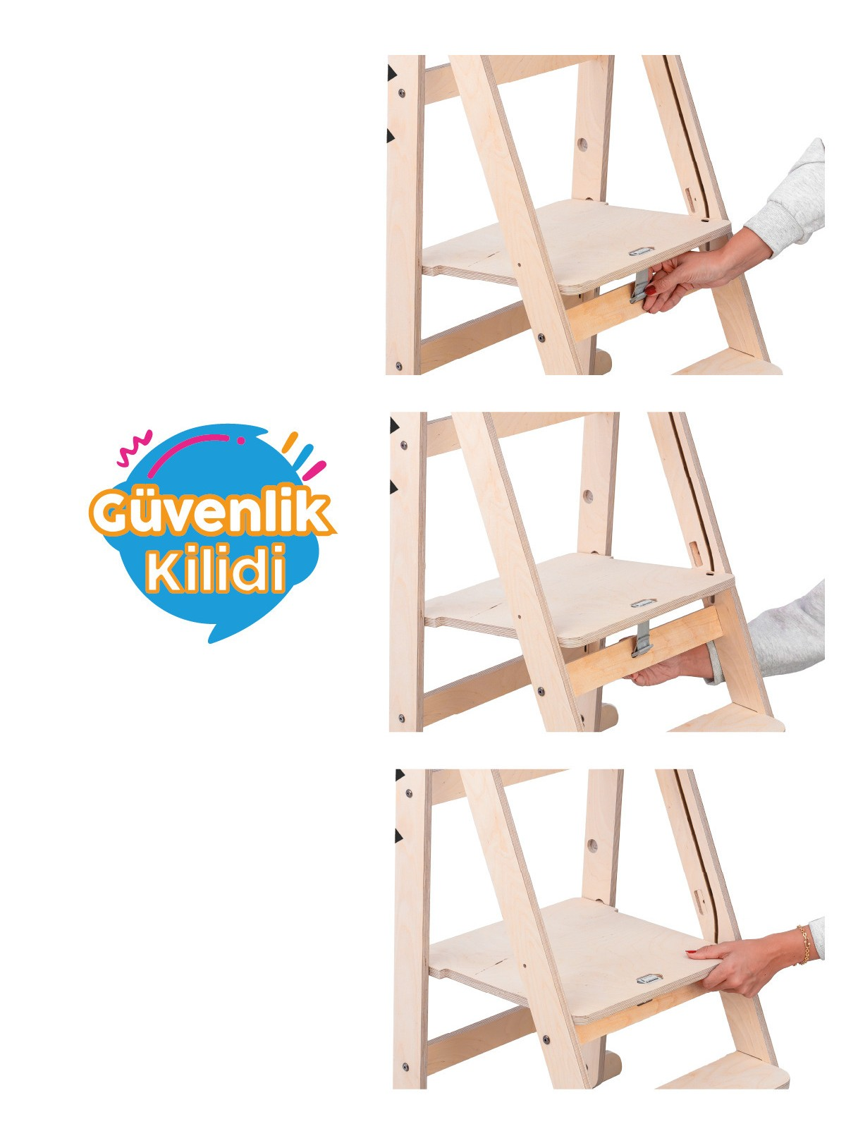 Bir el ahşap bir merdiven basamağını sabitliyor.